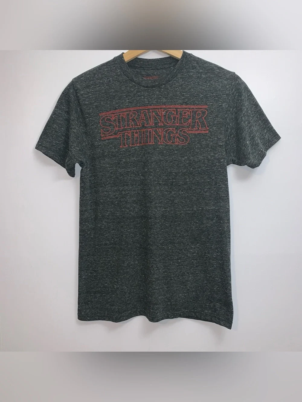 Stranger Things Charcoal Heather Tee with Red Logo